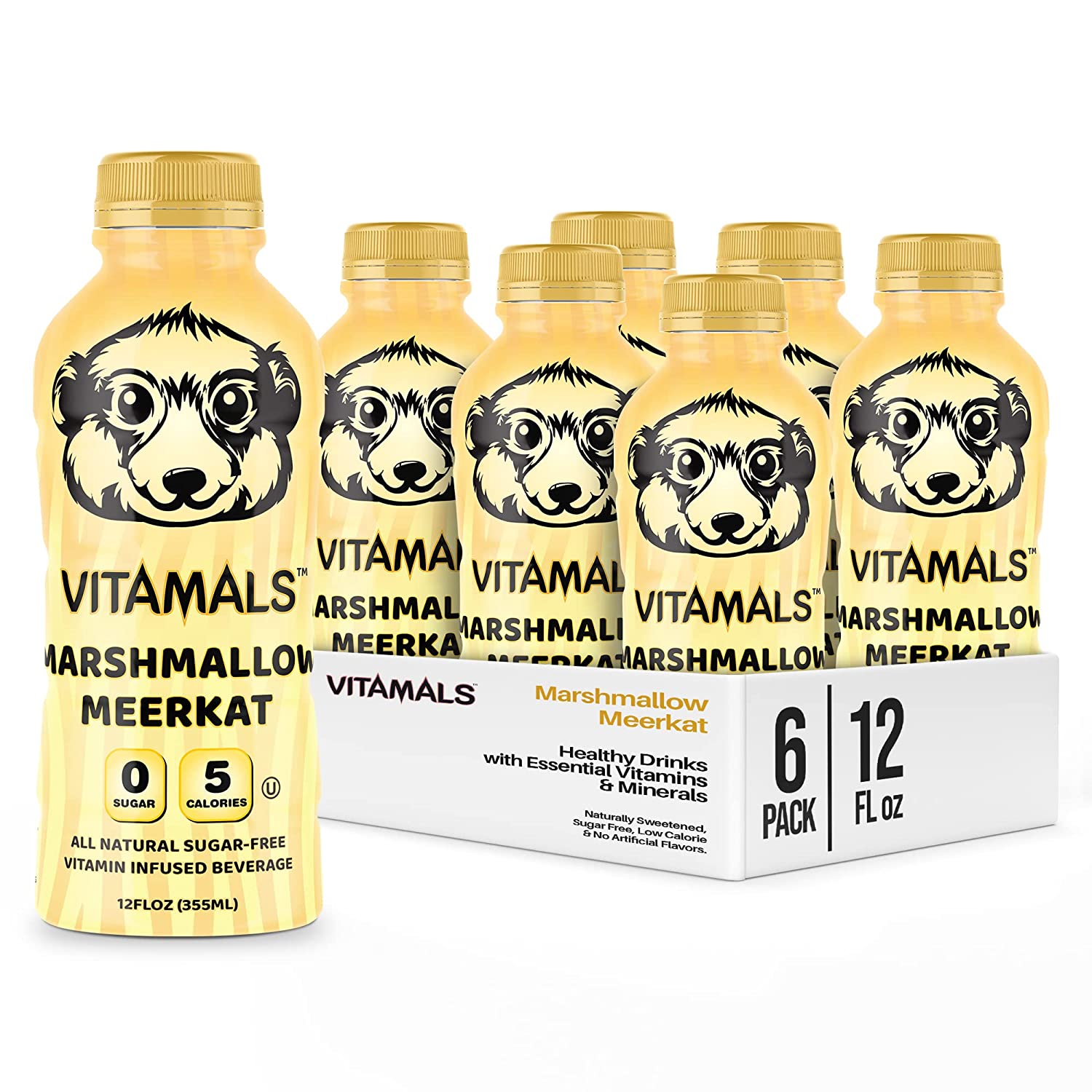 Vitamals Enhanced Flavored Water - Marshmallow Meerkat - 12 fl oz (Pack of 6)