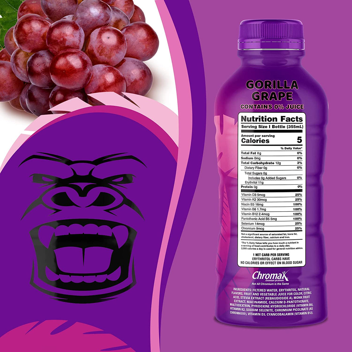 Vitamals Enhanced Flavored Water - Gorilla Grape - 12 fl oz (Pack of 6)