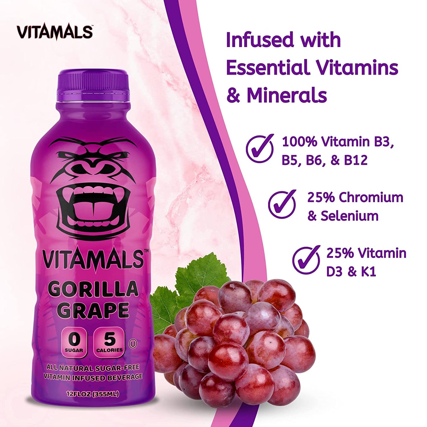 Vitamals Enhanced Flavored Water - Gorilla Grape - 12 fl oz (Pack of 6)