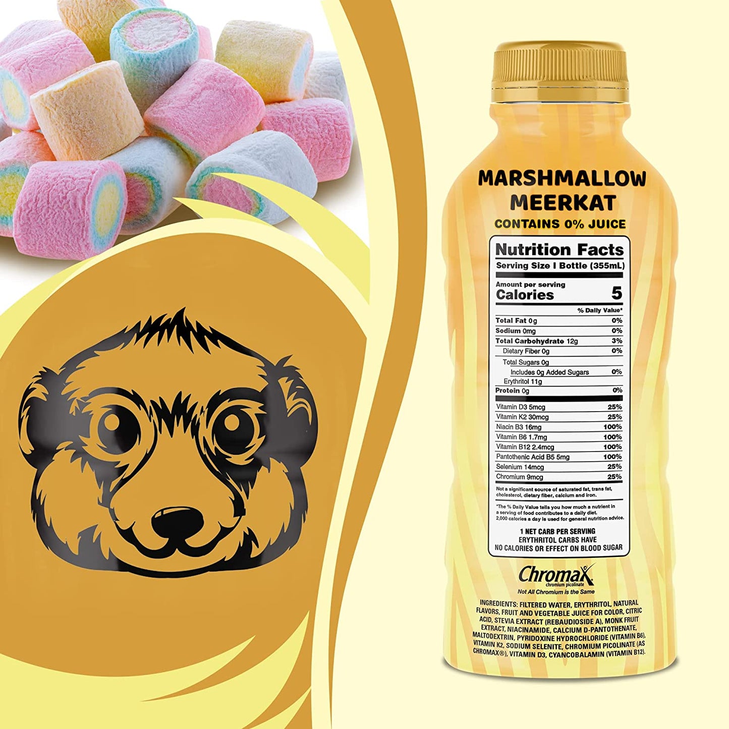 Vitamals Enhanced Flavored Water - Marshmallow Meerkat - 12 fl oz (Pack of 6)