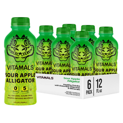 Vitamals Enhanced Flavored Water - Sour Apple Alligator - 12 fl oz (Pack of 6)