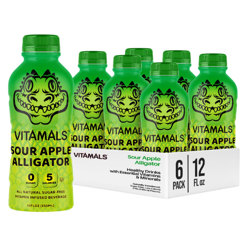 Vitamals Enhanced Flavored Water - Sour Apple Alligator - 12 fl oz (Pack of 6)