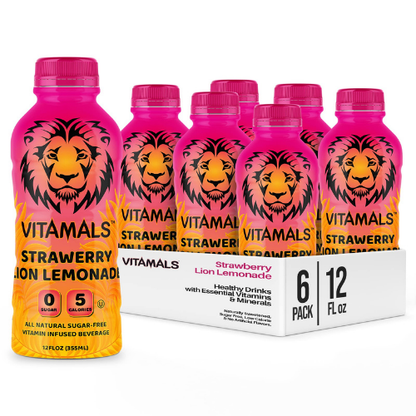 Vitamals Enhanced Flavored Water - Strawberry Lion Lemonade - 12 fl oz (Pack of 6)