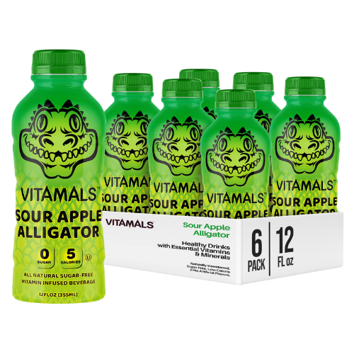 Vitamals Enhanced Flavored Water - Sour Apple Alligator - 12 fl oz (Pack of 6)