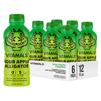 Vitamals Enhanced Flavored Water - Sour Apple Alligator - 12 fl oz (Pack of 6)