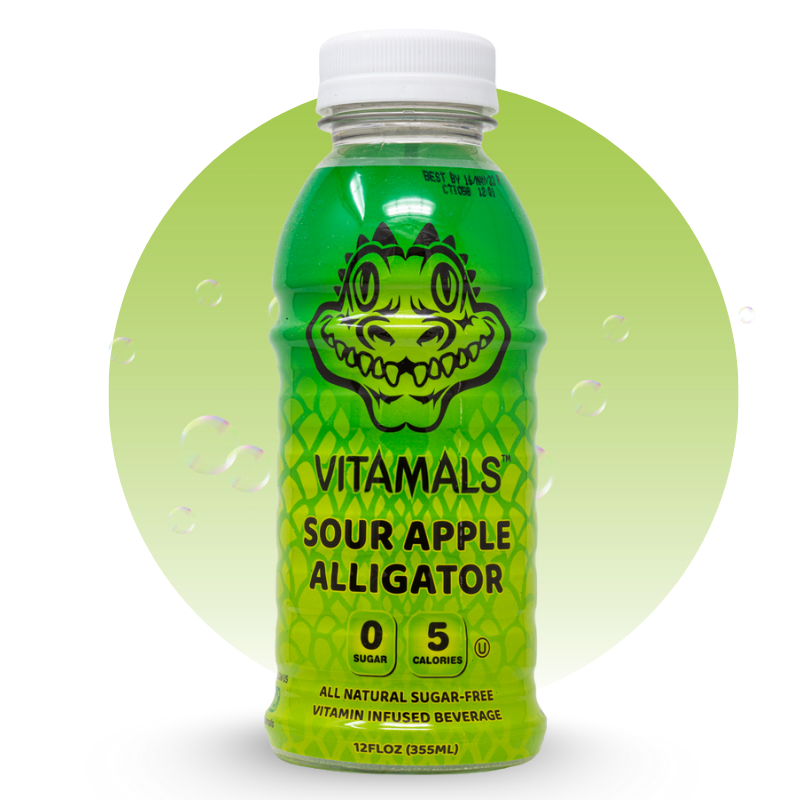 Vitamals Enhanced Flavored Water - Sour Apple Alligator - 12 fl oz (Pack of 6)