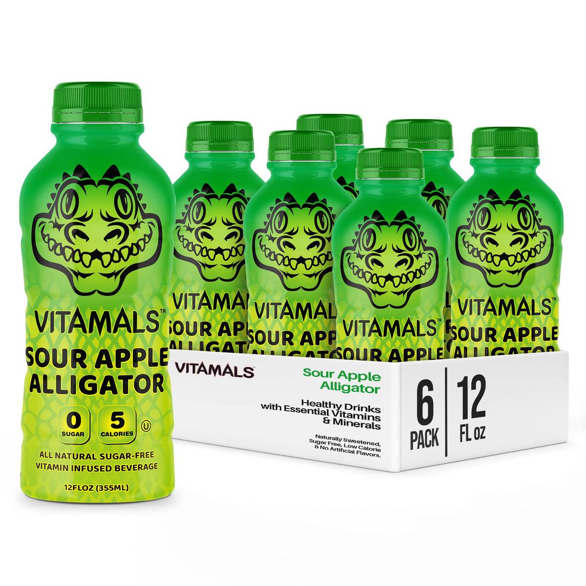 Vitamals Enhanced Flavored Water - Sour Apple Alligator - 12 fl oz (Pack of 6)
