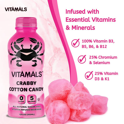Vitamals Enhanced Flavored Water - Crabby Cotton Candy - 12 fl oz (Pack of 6)