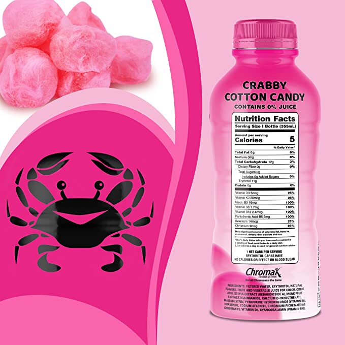 Vitamals Enhanced Flavored Water - Crabby Cotton Candy - 12 fl oz (Pack of 6)